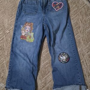 Trendy Blue Jeans with Colorful Patches